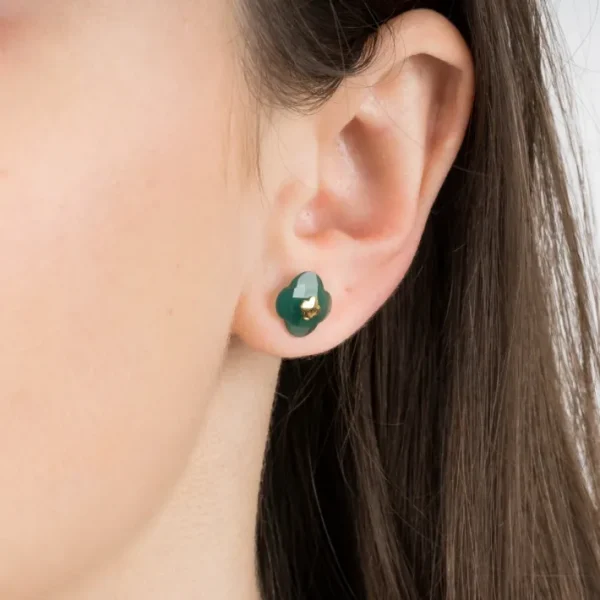 Morganne Bello Boucles D'Oreilles-PUCES D'OREILLES OR JAUNE AGATE VERTE