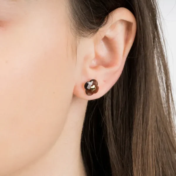 Morganne Bello Boucles D'Oreilles-PUCES D'OREILLES OR JAUNE QUARTZ FUME