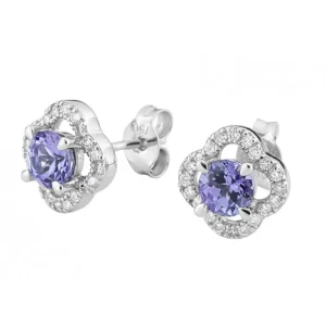 Morganne Bello Boucles D'Oreilles-PUCES D'OREILLES TANZANITE SERTI DIAMANTS OR BLANC