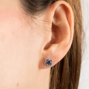 Morganne Bello Boucles D'Oreilles-PUCES D'OREILLES TANZANITE SERTI DIAMANTS OR BLANC