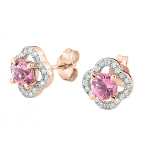 Morganne Bello Boucles D'Oreilles-PUCES D'OREILLES TOURMALINE ROSE SERTI DIAMANTS OR ROSE