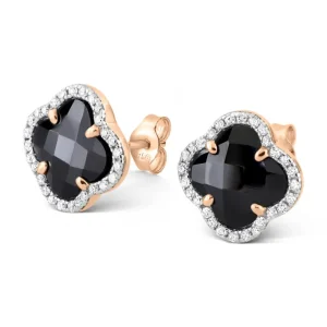 Morganne Bello Boucles D'Oreilles-PUCES D'OREILLES VICTORIA DIAMANTS ONYX + DIAMANTS OR ROSE