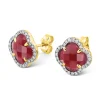 Morganne Bello Boucles D'Oreilles-PUCES D'OREILLES VICTORIA DIAMANTS QUARTZ ROUGE + DIAMANTS OR JAUNE
