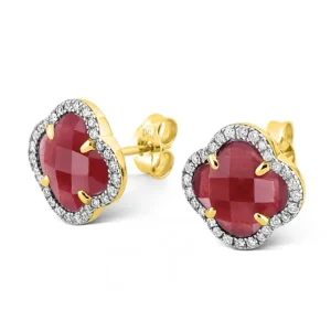 Morganne Bello Boucles D'Oreilles-PUCES D'OREILLES VICTORIA DIAMANTS QUARTZ ROUGE + DIAMANTS OR JAUNE