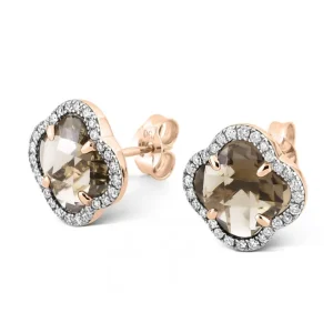 Morganne Bello Boucles D'Oreilles-PUCES D'OREILLES VICTORIA DIAMANTS QUARTZ FUME + DIAMANTS OR ROSE