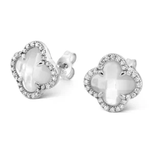Morganne Bello Boucles D'Oreilles-PUCES D'OREILLES VICTORIA DIAMANTS NACRE BLANCHE + DIAMANTS OR BLANC