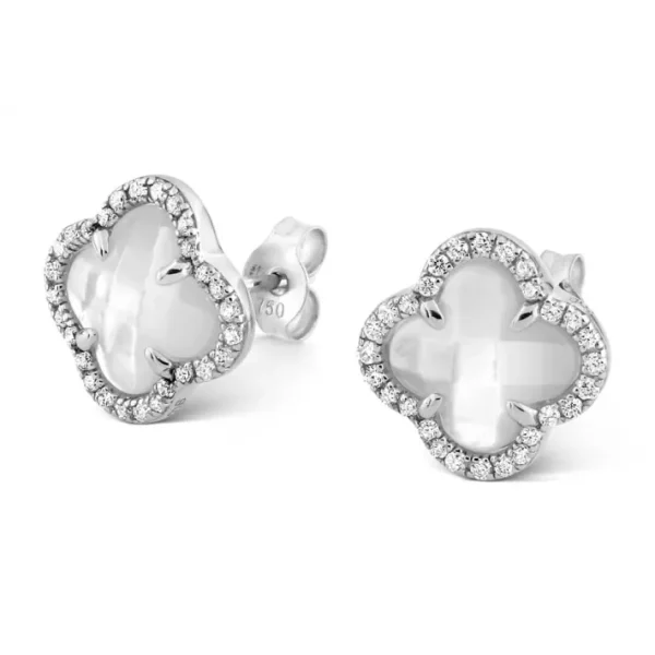 Morganne Bello Boucles D'Oreilles-PUCES D'OREILLES VICTORIA DIAMANTS NACRE BLANCHE + DIAMANTS OR BLANC
