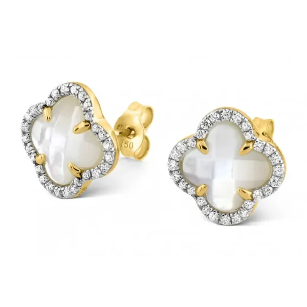 Morganne Bello Boucles D'Oreilles-PUCES D'OREILLES VICTORIA DIAMANTS NACRE BLANCHE + DIAMANTS OR JAUNE