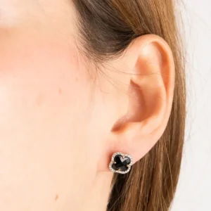 Morganne Bello Boucles D'Oreilles-PUCES D'OREILLES VICTORIA DIAMANTS ONYX + DIAMANTS OR ROSE
