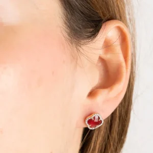 Morganne Bello Boucles D'Oreilles-PUCES D'OREILLES VICTORIA DIAMANTS QUARTZ ROUGE + DIAMANTS OR JAUNE