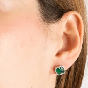 Morganne Bello Boucles D'Oreilles-PUCES VICTORIA DIAMANTS AGATE VERTE + DIAMANTS OR JAUNE