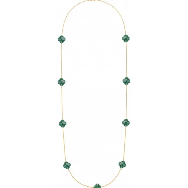 Morganne Bello Sautoir-SAUTOIR OR JAUNE AGATE VERTE TREFLE