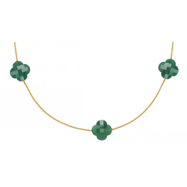 Morganne Bello Sautoir-SAUTOIR OR JAUNE AGATE VERTE TREFLE
