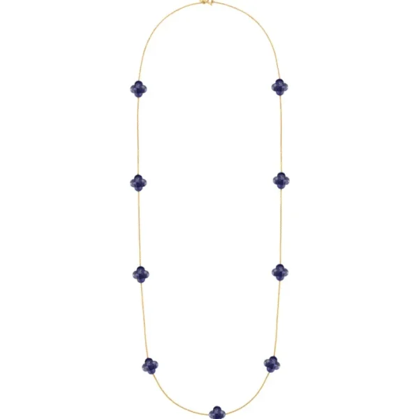 Morganne Bello Sautoir-SAUTOIR OR JAUNE LAPIS LAZULI TREFLE