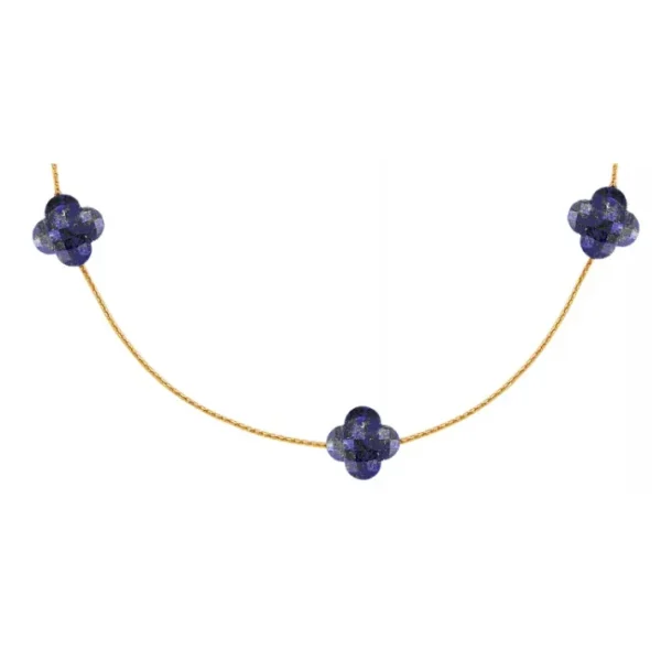 Morganne Bello Sautoir-SAUTOIR OR JAUNE LAPIS LAZULI TREFLE