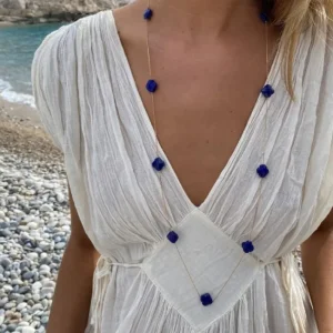 Morganne Bello Sautoir-SAUTOIR OR JAUNE LAPIS LAZULI TREFLE